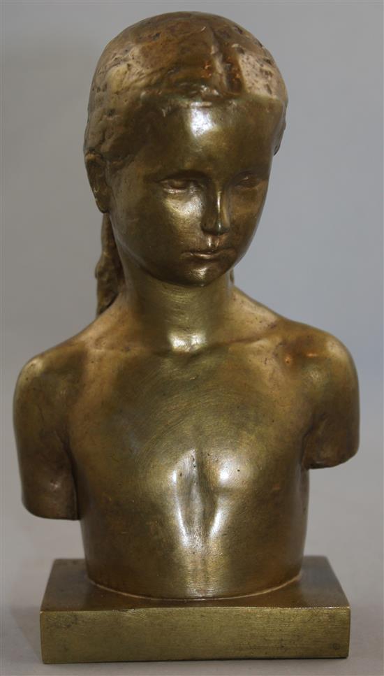 Gunnar Nilsson (Swedish, 1904-1995). A small gilded bronze bust of a young girl, 7.5in.